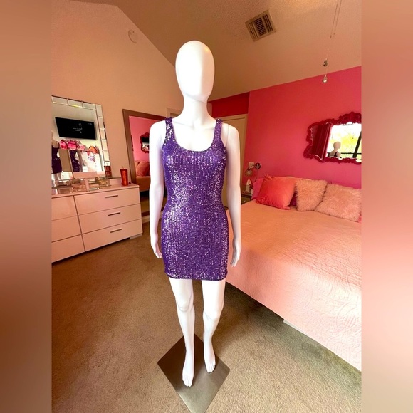 FASHION Nova Purple Sequin Mini Dress Petite XS - Picture 3 of 10